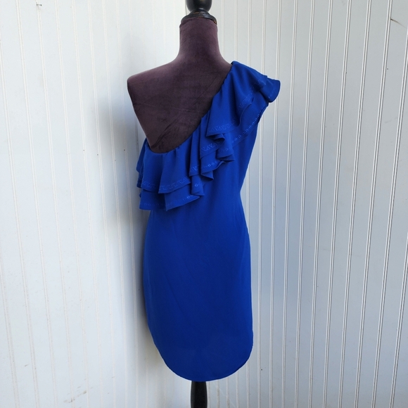 APT. 9 Women's One Shoulder Embroidered Ruffle Dress Blue Lined $54 Royal Sz M - Picture 10 of 11